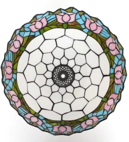BOTOWI Tulip Table Lamp Shade Replacement Only 12 Inch Tiffany Style Stained Glass Lampshades, Vintage Pastoral Romance Light Cover Only for Desk Light Pendant Light Ceiling Lamp,Pink