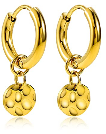 KIM JOHANSON® Edelstahl Damen Ohrringe *Kamea* in Gold | Creolen mit runden Plättchen | Boho Schmuck für Frauen | Kreolen | Kreise Ohrstecker | Wasserfeste Ohrhänger | Multi Layer | Inkl Schmuckbeutel