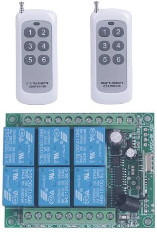 433MHz DC 12V 6 canales control remoto inalámbrico con relé 12V transmisor y receptor universal (12V/2*Control 433MHz)