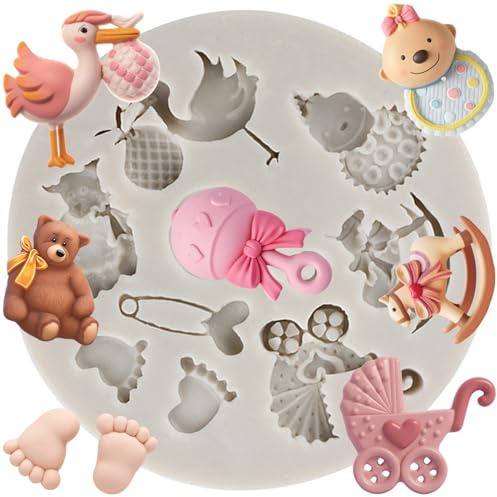 MINFEIDMS Baby Shower Thema Mini Kuchen Fondant Form Niedliche Baby Silikonform für Zuckerkuchen Dekorieren Cupcake Topper Gummi Paste Polymer Clay