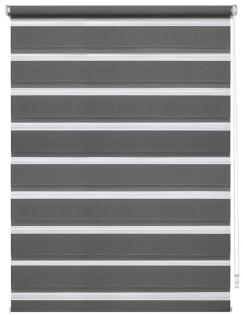 GARDINIA EASYFIX Doppelrollo mit Montageschiene, Duo-Rollo, Seitenzugrollo, Transparente und blickdichte Streifen, Stufenlos verstellbar, Anthrazit, 60 x 150 cm