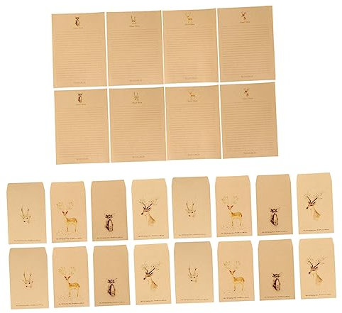 HOODANCOS Kraftpapier-briefbögen Mit Umschlägen Briefpapier Mit Rehkitz-design Briefform Mit Briefumschlag Für Schreiben Und Versenden