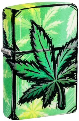 Zippo Sturmfeuerzeug - Glowing Cannabis, 540° Glow-in-The-Dark, Color Image - Nachfüllbar - Wiederverwendbar - Windfestes Design - Geschenkbox - Made in USA