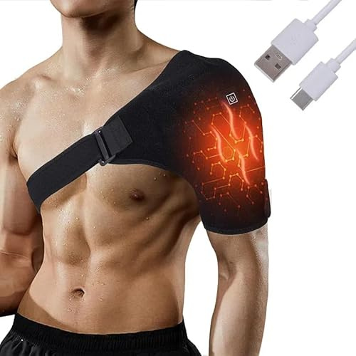 ITODA Unisexe Épaulière Chauffante Électrique USB Support d'Épaule Sangle Réglable Ceinture Chauffante pour Épaule Gelée Bandage d'Épaule pour Épaule Gauche/Droite Coussin Épaule Électrique Néoprène