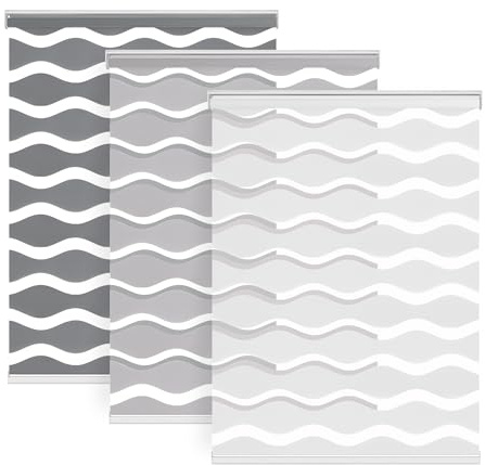 LazBlinds No Drill Cordless Zebra Blinds for Indoor Windows, Dual Layer Light Control Roller Shades for Day and Night, Light Filtering Sheer Shades for Home, 20 W x 72 H, Stone Grey