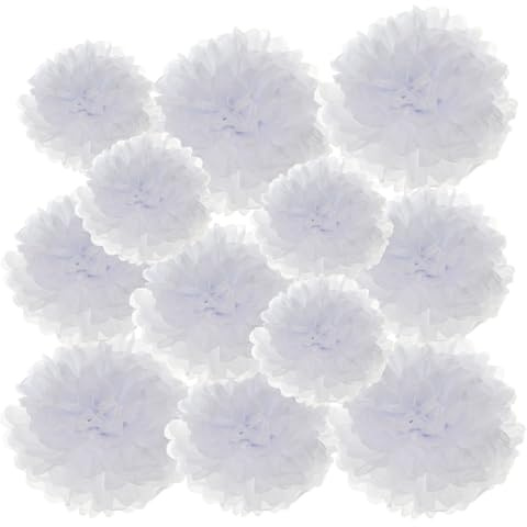 PATIKIL 4/6/8 Tissue Pom Poms Flowers, 12 Pack Paper Flower Ball for Wedding Bridal Shower Birthday Bachelorette Party Backdrop Decoration, White