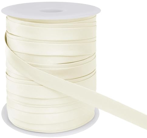 LEREATI Schrägband 15mm x 50m, Einfassband zum Nähen Doppelt Gefaltetes Stoffband aus Polyester Hemming Tape Satin, Nahtband zum Nähen Basteln Dekorationen DIY Handwerk (Off-Weiß)