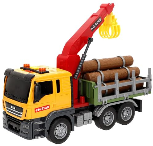 ColorBaby Speed & Go 39064 Holzkran mit Lichtern und Geräuschen, ausziehbarer Arm, Reibung, interaktiv, Reibungssystem, Maßstab 1:14, Autos für Kinder ab 3 Jahren