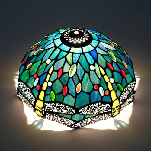 Lampenschirm im Tiffany-Stil, 30,5 cm, Ersatz-Lampenschirm aus Buntglas, blau-grüne Libelle, Deckenleuchtenschirm for Tischlampen, Pendelleuchte, Stehlampe, handgefertigt, Vintage-Deko