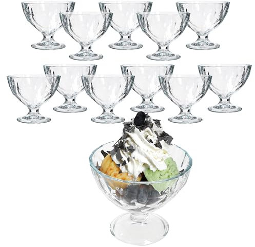MamboCat DIAMOND Lot de 12 coupes à glace bombées avec pied en verre I 220 ml I Verres coniques avec structure diamant pour dessert, petites salades et fruits