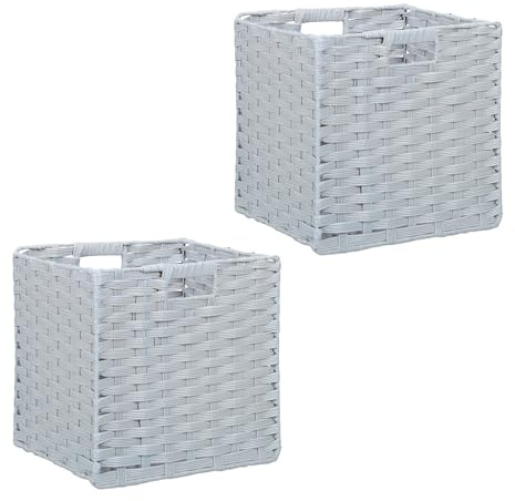 Relaxdays Aufbewahrungskorb, 2er Set, geflochten, Kleidung, Spielzeug, HBT: 31 x 32 x 30 cm, Kunststoff Regalkorb, grau