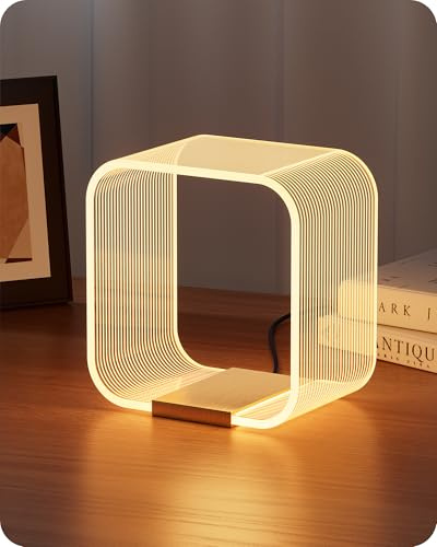 EDISHINE LED Table Lamp, Acrylic Panel & Aluminum Plate Base, Modern Bedside Lamp for Living Room, Bedroom, Study, 3000K, Gold