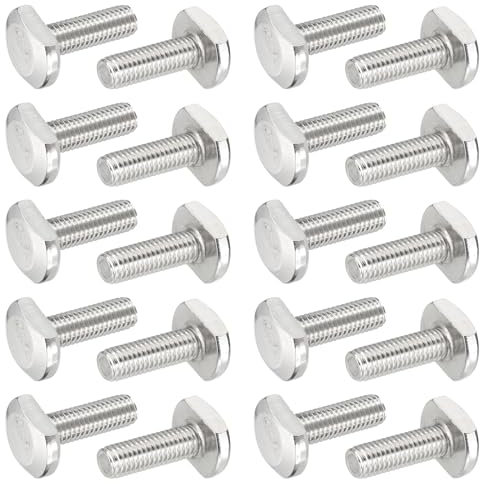 PATIKIL Tornillos De Ranura En T M8 X 25 Mm, 20 Pcs Acero Inoxidable 304 Tornillo De Inserción En Forma De T Pernos Deslizantes Roscado Métrico Cabeza De Martillo Para Riel En T, Plateado