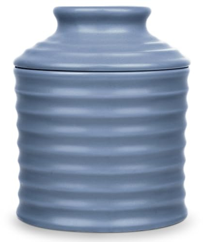 Jersinwei Mantequera francesa, recipiente de mantequilla para mostrador con línea de agua, recipiente de mantequilla de cerámica para mantequilla untable, regalo de Navidad, decoración de cocina para