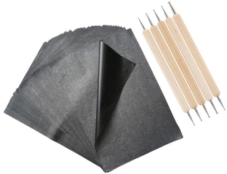 CLISPEED Schwarzes Kohlepapier Zum Übertragen Von Bildern Und Mustern Graphit-transferpapier Für Holz Glas Metall Papiermaterial Mit Werkzeugen