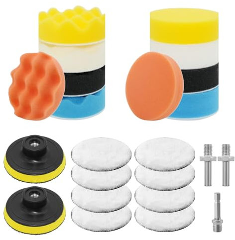 Venprodium 23 Pezzi Kit Lucidatura Auto, 80mm Tamponi Lucidatura Auto, con M10 Adattatore Trapano, Tamponi per Lucidatura, Spugne Lucidanti, Polishing Pad per Lucidare, Levigare e Cerare