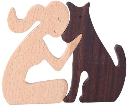 BOXOB 2 Stück Hund Holzfiguren, Erinnerungsgeschenke Holz Skulptur Haustier Statuen für Dekoration Verlust des Tieres