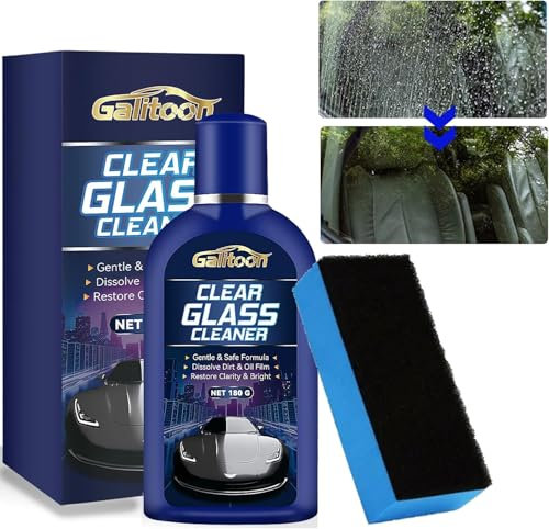 Car Glass Oil Film Cleaner, Car Glass Cleaners with Sponge for Home and Auto Cleaning, Water Spot Remover for Glass Surfaces, Easily Restore Glass Clarity(180g)