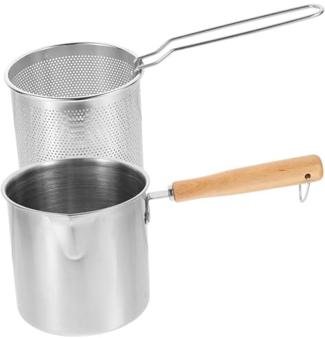 LIFKOME 1 Juego Cazo de Freír Inoxidable con Cestillo Freír Freidora y Cocinas Desayunos y Comidas Rápidas