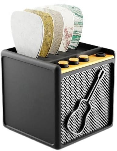 Silanit Vintage plektrumhållare för gitarr – tuff visningsfodral för gitarrplektrum, organiserare och dekor för 5 plektrum, kub svart gitarrtillbehör för spelare