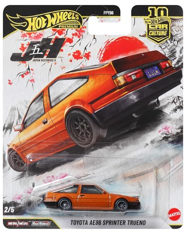 Hot Wheels Car Culture Premium Toyota AE86 Sprinter Trueno | Modellauto aus Druckguss im Maßstab 1:64 mit Real Riders Reifen und Metallkarosserie, Japan Historics 5, JKF10
