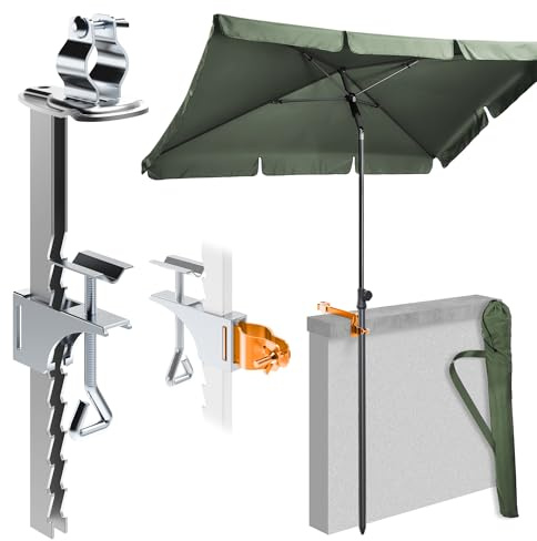 4smile Sonnenschirm Balkon SunnyShade 3-in-1 SET in Grün - UPF 50+ Sonnenschirm rechteckig 200 x 125 cm + Balkon/Wand-Sonnenschirmhalter, Wandhalterung für Sonnenschirmstange + Sonnenschirmhülle