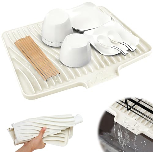 KOVSGQ Tapis Egouttoir Vaisselle Silicone Tapis De Sechage Vaisselle Silicone Tapis Egouttoir Vaisselle 40x30cm Résistant à La Chaleur Antidérapant Pour Plan De Travail Évier Et Égouttoir (Blanc)