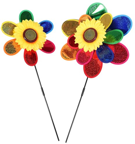 LRXIYODE 2pcs Colorful Plastic Windmill Garden Stake Creative Landscape Ornament for Outdoor Decor Handheld Ground Insert Vibrant Multi Design for Parties and Weddings