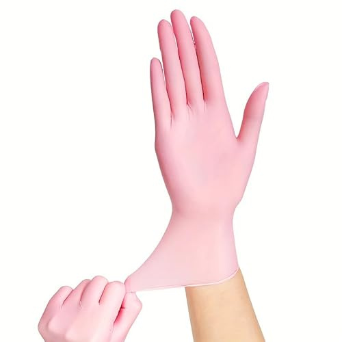 PBHOVIITG 100 guantes de nitrilo rosa claro for jardinería, cuidado mascotas, tatuajes, resistentes al aceite, tallas XS/S/M/L for limpieza(S)