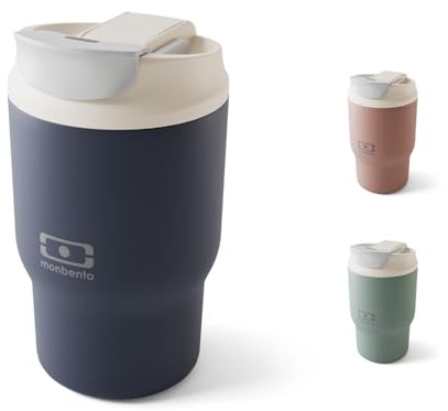 MONBENTO – Mug Isotherme Travel Mug S bleu Infinity – Tumbler avec Paille 360 ml – Garde les Boissons Chaudes/Froides – Gourde avec Bouchon Double Ouverture – Idéal pour le Café, Infusion, Thé Glacé