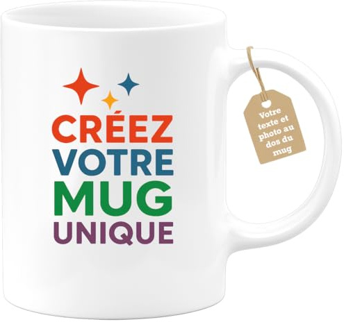 quotedazur Café-Croissant - Mug Personnalisable Homme Femme Photo Écriture Phrase Texte Logo Dessin Motif Tasse Café Personnalisée Recto Verso Prénom Cadeau Anniversaire Collègue Retraite