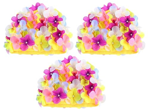 HONITANO 3 st dam badmössa färgglada blommor elastisk lätt elastisk och lätt skyddsmössa för pool bad