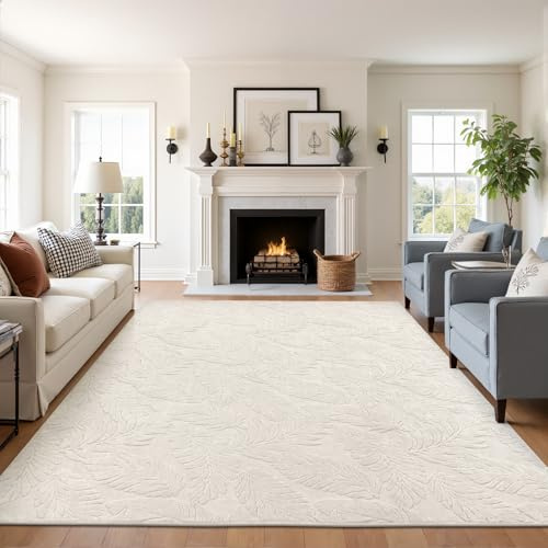 Enyhom Tappeto da soggiorno 200 x 300 cm, grande beige, lavabile, moderno, effetto 3D, antiscivolo, per camera da letto, sala da pranzo, cameretta dei bambini, cucina, soggiorno, foglia boho