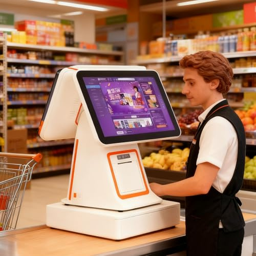 Allt-i-ett smart kassaregister med inbyggd kvittoskrivare - Funktioner pekskärmsmanövrering och lagerhantering, för butiker och restauranger BLACK