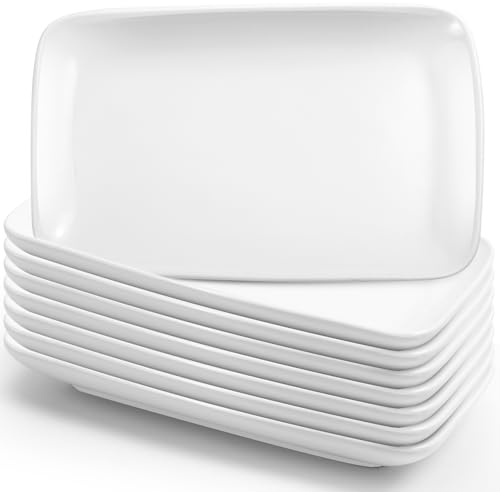 Cptoion 8 Stück Rechteckige Teller Aus Porzellan, Servierteller, Weiß | Porzellanteller Rechteckig Länglich, Rechteckige Dessertteller for Kuchen, Sushi, Vorspeisen, Salat, Buffet, 20x13x2 Cm