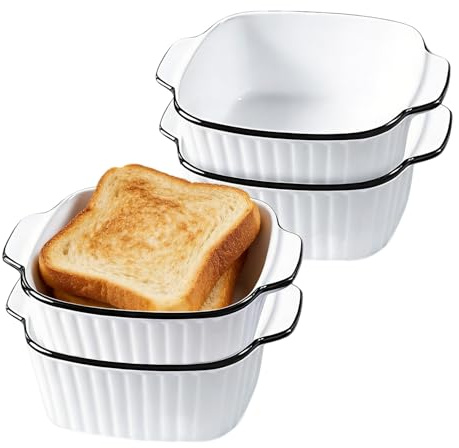 Xtrillogen 4er Set Auflaufform Keramik,400ml Quadratische Auflaufform Klein,Backformen Set mit Griffen,Kleine Backformen für Airfryer,Backofen(Streifenquadrat)