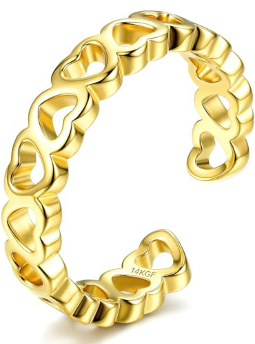 Morfetto 14K Gold Filled Toe Ringar för Kvinnor Justerbar Öppen Pinky Ringar Stort Band CZ Tre Rader Guld Toe Ringar Fotsmycken