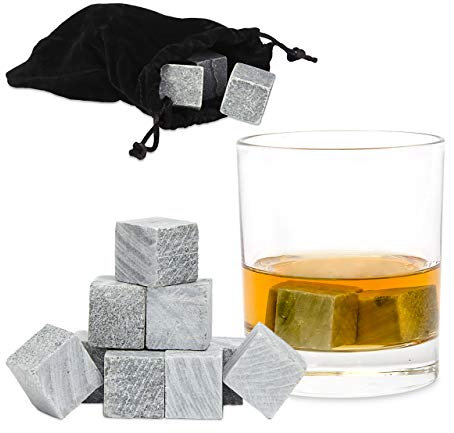 Relaxdays Whisky Steine grau im 9er Set, Eiswürfel wiederverwendbar, Kühlsteine für Getränke, Eiswürfel Speckstein, grey