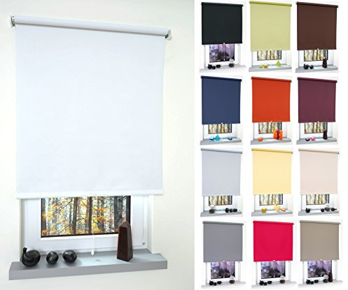 Garduna Pull Verdunkelungs-Rollo # Cream 132cm # viele Farben & Größen - komplett verdunkelnd/Blackout Mittelzugrollo Springrollo Schnapprollo