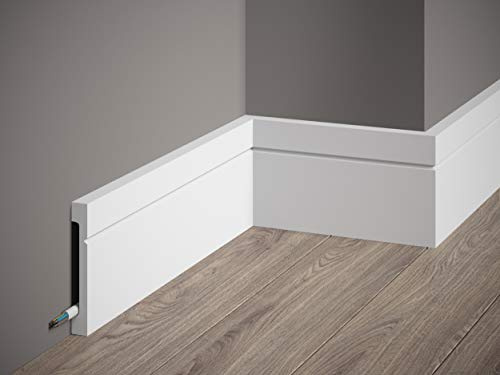 Mardom | Sockelleiste MD356 | 15 x 110 x 2000 mm | Weiß | Fußleiste | Mit Kabelkanal | Hochwertig