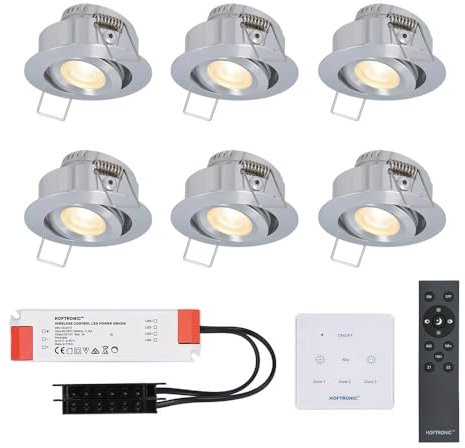 HOFTRONIC - Mini LED Einbaustrahler Set Granada 6er set Schwenkbar IP44 Inkl. Touch Wand-Dimmer & Fernbedienung 2700K Warmweiß LED Deckenstrahler schwenkbar ideal für Terrassendach, Bad, Dusche