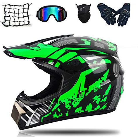 VOMI Motocross Helm Herren - Grün/ DOT-Zertifikat - Crosshelm Set (Brille Handschuhe Maske Motorrad Netz, 5 Stück) Fullface MTB Helm Kinder Motorradhelm Downhill Offroad Quad Enduro ATV,S