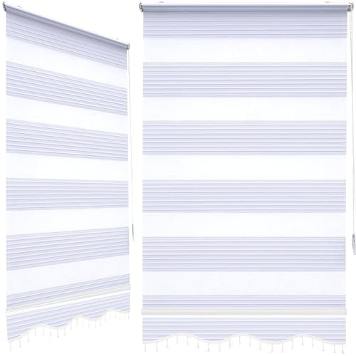 Brillant Doppelrollo Klemmfix ohne Bohren Blickdicht Duorollo Verdunkelung und Sichtschutz Jalousien Fenster Rollo Wand- Deckenmontage Zebrarollo Raffrollo Plissee Optik Weiß (110 x 200 cm, Weiß)