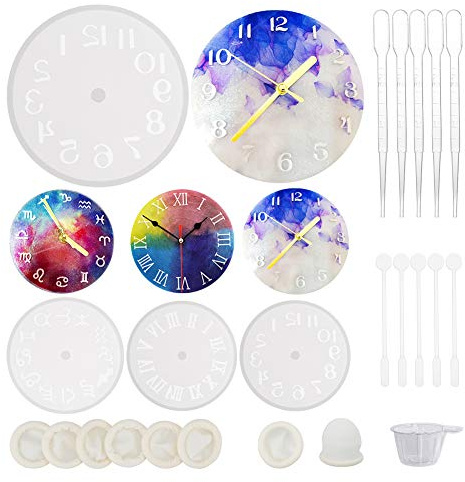 OLYCRAFT 49 Stück Uhrenharzform Römische Ziffern Konstellation Silikonform Clock Silikonharz Form Kit Mit Werkzeugen Für Die Herstellung von Handgefertigten DIY Schmuck