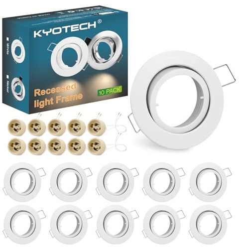 KYOTECH Einbaustrahler GU10 10er Set, Einbaurahmen Weiß 230V Spots, Schwenkbar LED Spot 68mm Lochdurchmesser Rund Einbauspots Rahmen für LED oder Halogen Leuchtmittel, inkl. GU10 Fassung