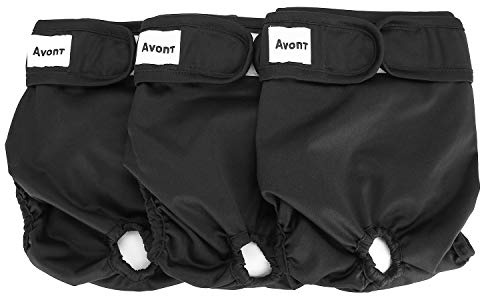 Avont Pannolini Cane Lavabili[3 Pezzi], Mutandina per Cane Femmina Altamente Assorbenti, Impermeabile e Riutilizzabili, Lavabili in Lavatrice -Nero