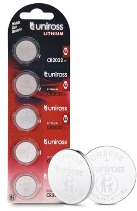 Uniross Pile Batteria Bottone CR2032 Lithium 3V al Litio Lunga Durata Mantenimento Carica Fino a 5 Anni Senza Mercurio e Cadmio - Blister da 5 Batterie