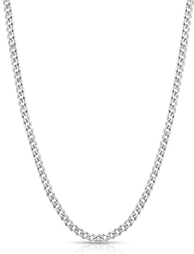 Fiusem 3.5mm Silver Colored Chains for Men, Silver Plated Cuban Link Chain Necklace for Men and Women, Stainless Steel Cuban Necklaces 18 Inch