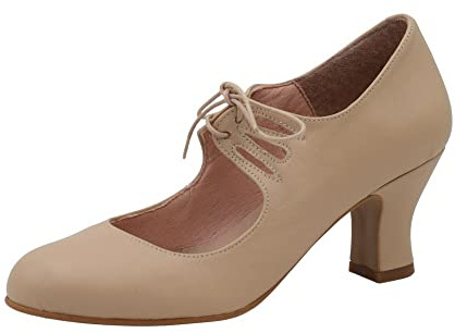 PASARELA - Zapatos de Baile Flamenco Napa Soft con Cordones para Mujer Sintético Mujer Color: Camel Talla: 38