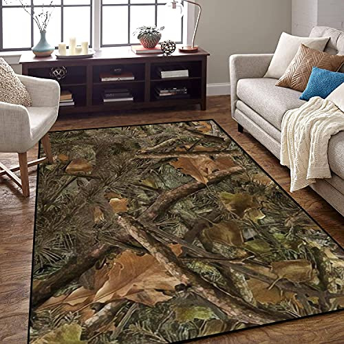 Area Rug Non-Slip Realistic Forest Camouflage Seamless Pattern Conifer Oak Indoor Outdoor Living Room Kids Bedroom Carpet Runner Rug Home Decor Doormat Yoga Mat Patio